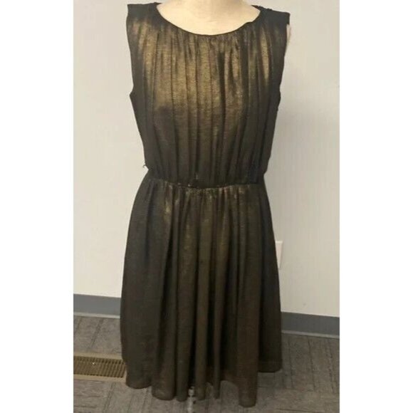 Calvin Klein Dress Black Gold Round Neck Sleeveless Lined Pleated Size 8 - Picture 1 of 7